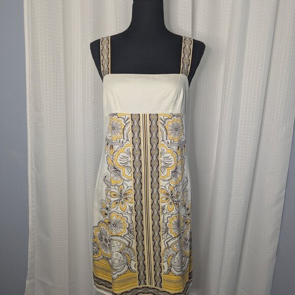 Ann Taylor Loft Sundress, 100% Cotton, Size 4P, Cream, Brown and Yellow - Picture 1 of 8